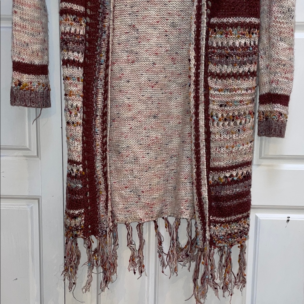 Jolt Maroon and Cream Long Knit Cardigan - Picture 3 of 8